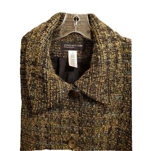 Vintage Jones New York Browns/Turquoise Mix XL-Bust 44" Tweed Blazer Lined Wool